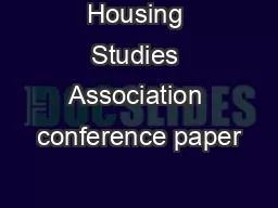 Housing Studies Association conference paper