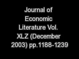 Journal of Economic Literature Vol. XLZ (December 2003) pp.1188-1239