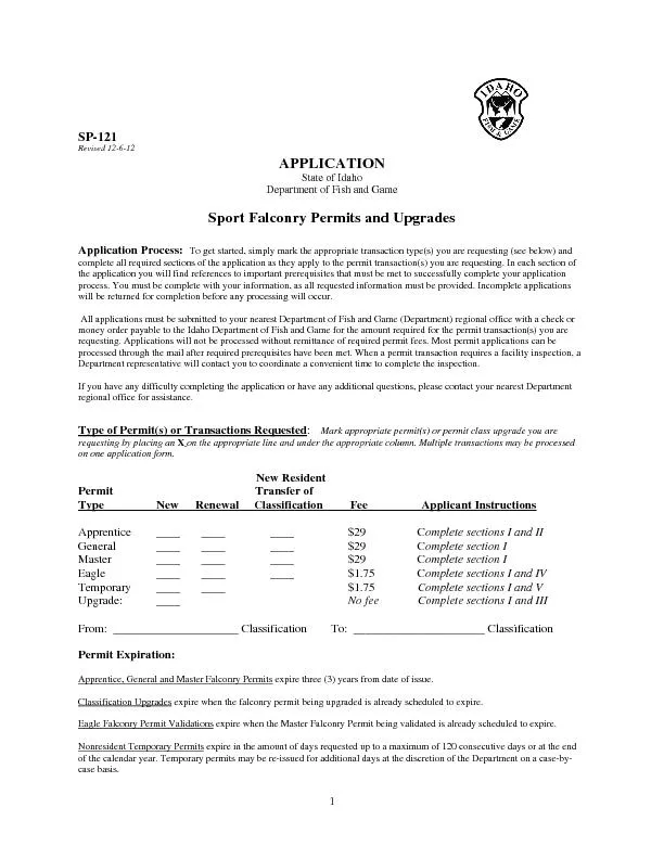 SP-121            Revised 12-6-12      Department of Fish and Game To