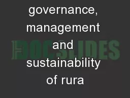 Improving governance, management and sustainability of rura