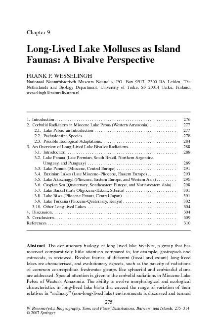 Long-Lived Lake Molluscs as Island Faunas: A Bivalve PerspectiveFRANK