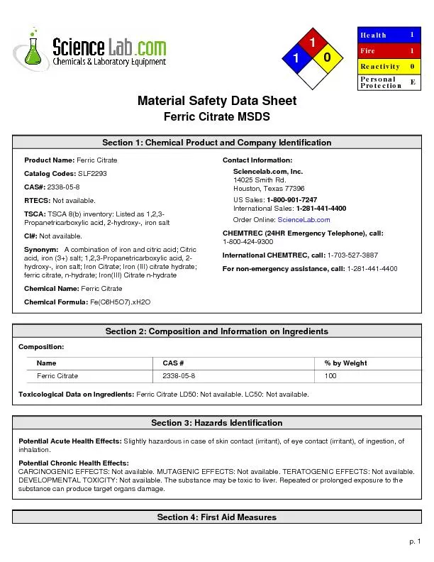Material Safety Data SheetFerric Citrate MSDS