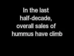 In the last half-decade, overall sales of hummus have climb