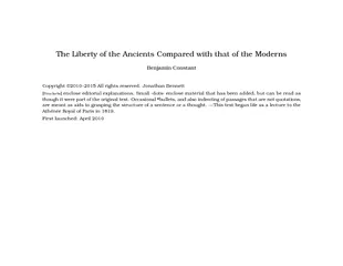 The Liberty of the Ancients Compared with that of the