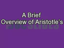 A Brief Overview of Aristotle’s