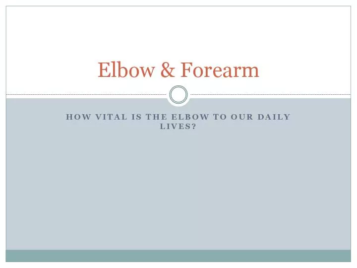 HOW VITAL IS THE ELBOW TO OUR DAILY