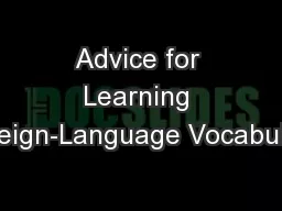 Advice for Learning Foreign-Language Vocabulary