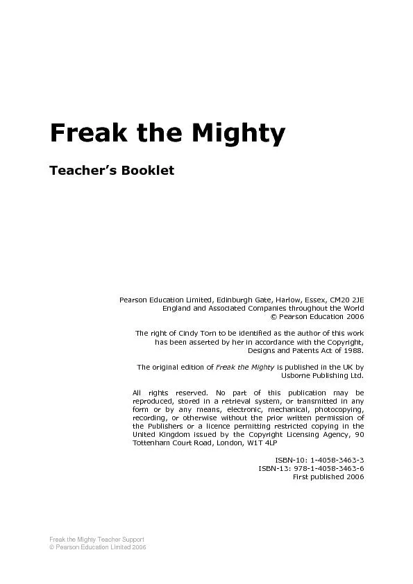 Freak the Mighty Teacher Support  Pearson Education Limited 2006 
...