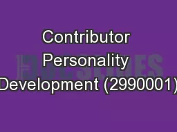 Contributor Personality Development (2990001)