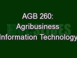 AGB 260: Agribusiness Information Technology