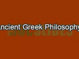 Ancient Greek Philosophy: