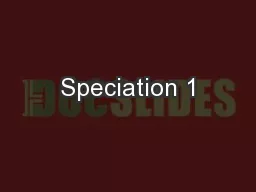 Speciation 1