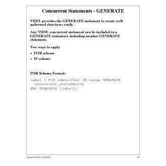 EssentialVHDLforASICsConcurrent Statements - GENERATEVHDL provides the