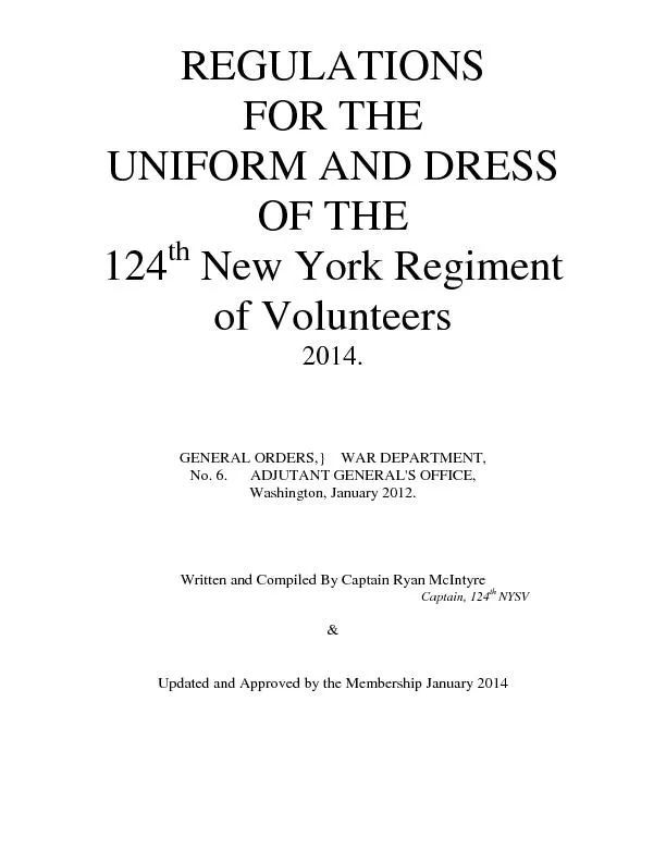 REGULATIONSFOR THEUNIFORM AND DRESSOF THE124thNew York Regiment of Vol