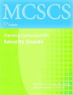 Training Curriculum forSecurity GuardsMinistry of Community Safety and