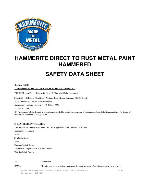 SDSHM102 Hammerite Direct to Rust Metal Paint Hammered  Page 1  Revisi