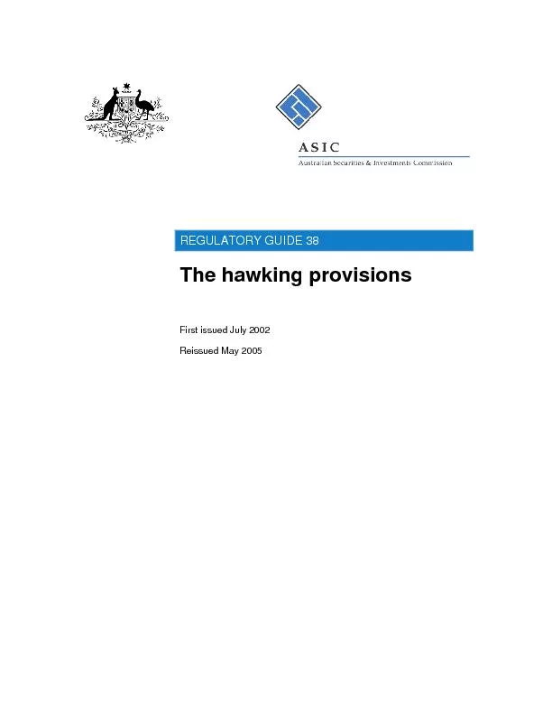REGULATORY GUIDE 38: The hawking prohibitions  Australian Securities a