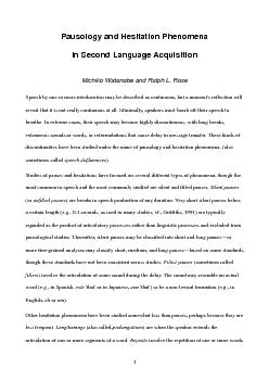 Pausology and Hesitation Phenomena in Second Language Acquisition Mich