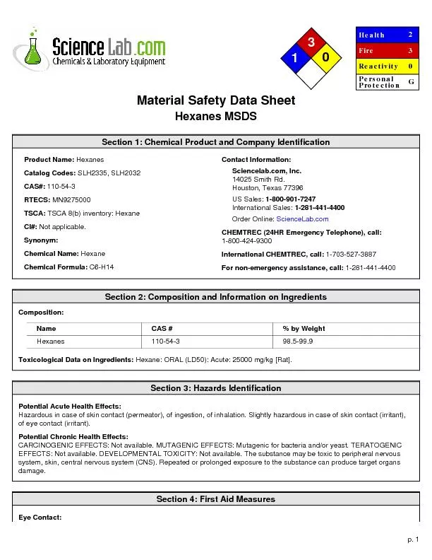 Material Safety Data SheetHexanes MSDS