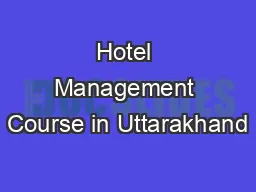 Hotel Management Course in Uttarakhand