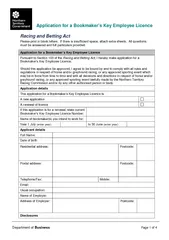 Application for a Bookmakers Key Employee Licence Raci