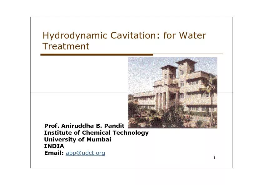 Hydrodynamic Cavitation: for Water Treatment