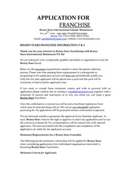 APPLICATION FOR FRANCHISE Brainy Stars International I