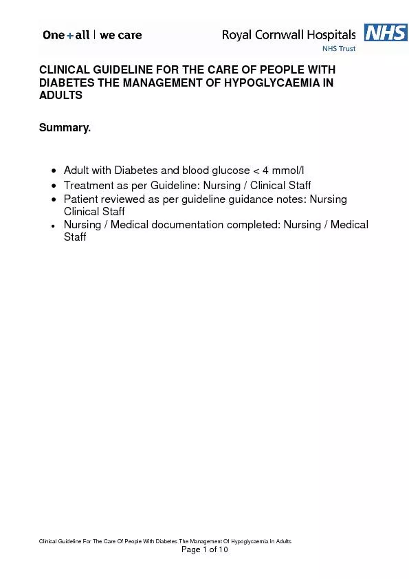 CLINICAL GUIDELINE FOR THE CARE OF PEOPLE WITH DIABETESTHE MANAGEMENT