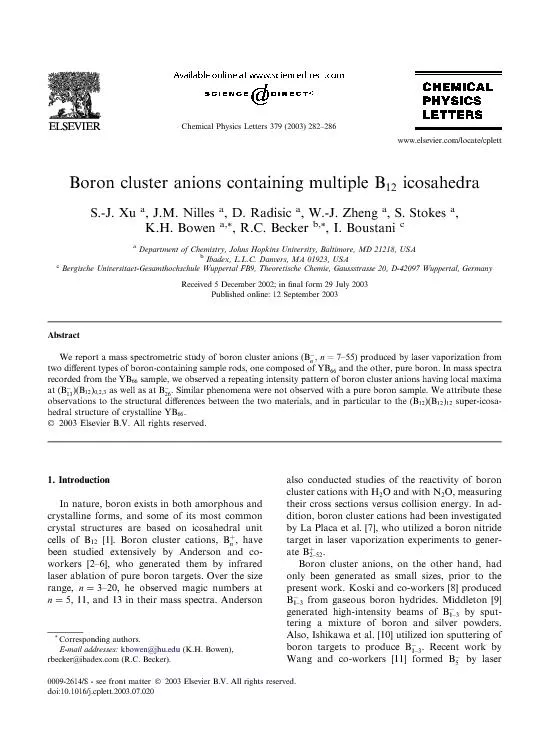 BoronclusteranionscontainingmultipleBS.-J.Xu,J.M.Nilles,D.Radisic,W.-J
