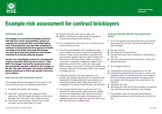 Example risk assessment Contract bricklayers thought a