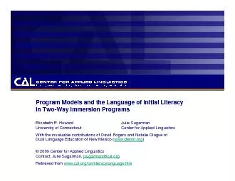 Program Models and the Language of Initial Literacy in Two-Way Immersi
