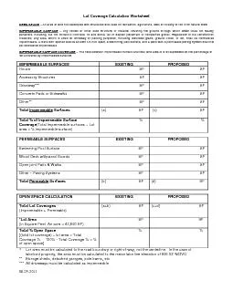 Lot Coverage Calculation Worksheet OPEN SPACE