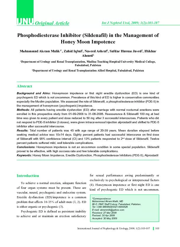 Phosphodiesterase Inhibitor (Sildenafil) in the Management of