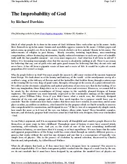 The Improbability of God  by Richard Dawkins  The following article is