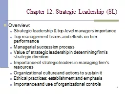 1 Chapter 12: Strategic Leadership (SL)