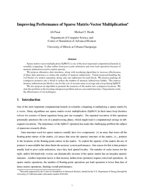 ImprovingPerformanceofSparseMatrix-VectorMultiplicationAliPnarMichael
