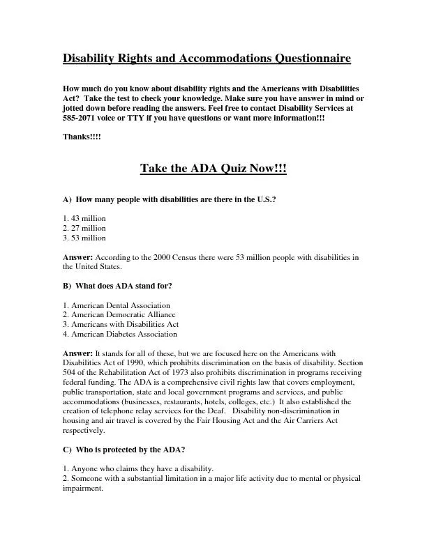 Disability Rights and Accommodations Questionnaire   ow much do you kn