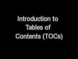 Introduction to Tables of Contents (TOCs)