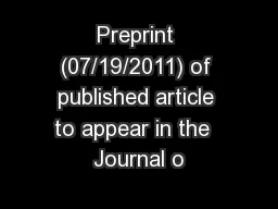 Preprint (07/19/2011) of published article to appear in the  Journal o