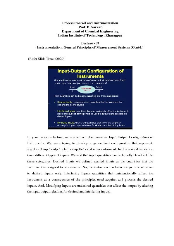 rocess Control and Instrumentationrof. arkarepartment of Chemical Engi