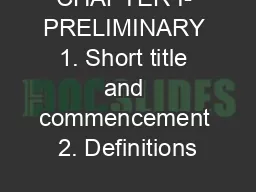CHAPTER I- PRELIMINARY 1. Short title and commencement 2. Definitions