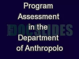 Academic Program Assessment in the Department of Anthropolo