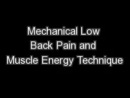 Mechanical Low Back Pain and Muscle Energy Technique