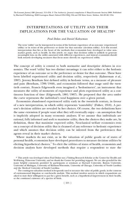 INTERPRETATIONSOFUTILITYANDTHEIRIMPLICATIONSFORTHEVALUATIONOFHEALTH*Pa