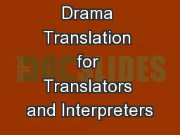 CHN8033 Drama Translation for Translators and Interpreters