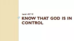 Know that God is in Control