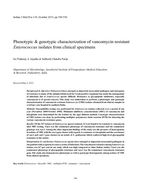 Phenotypic & genotypic characterization of vancomycin resistant 
...