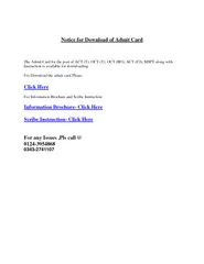 Notice for Download of Admit Card The Admit Card for t