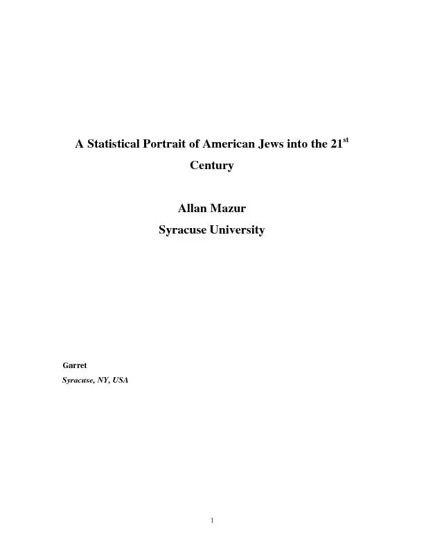 A Statistical Portrait of American Jews into the 21stCentury Allan Maz