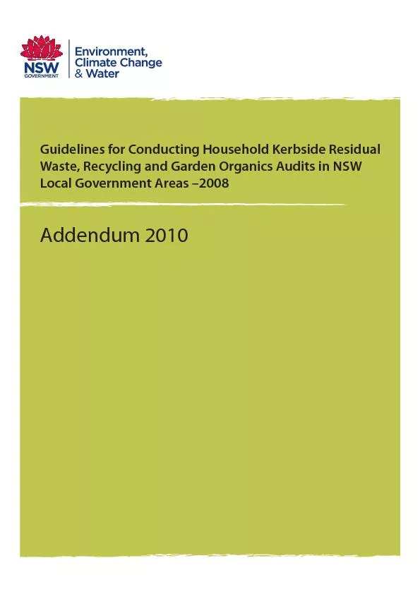 Guidelines for Conducting Household Kerbside Residual Waste, Recycling